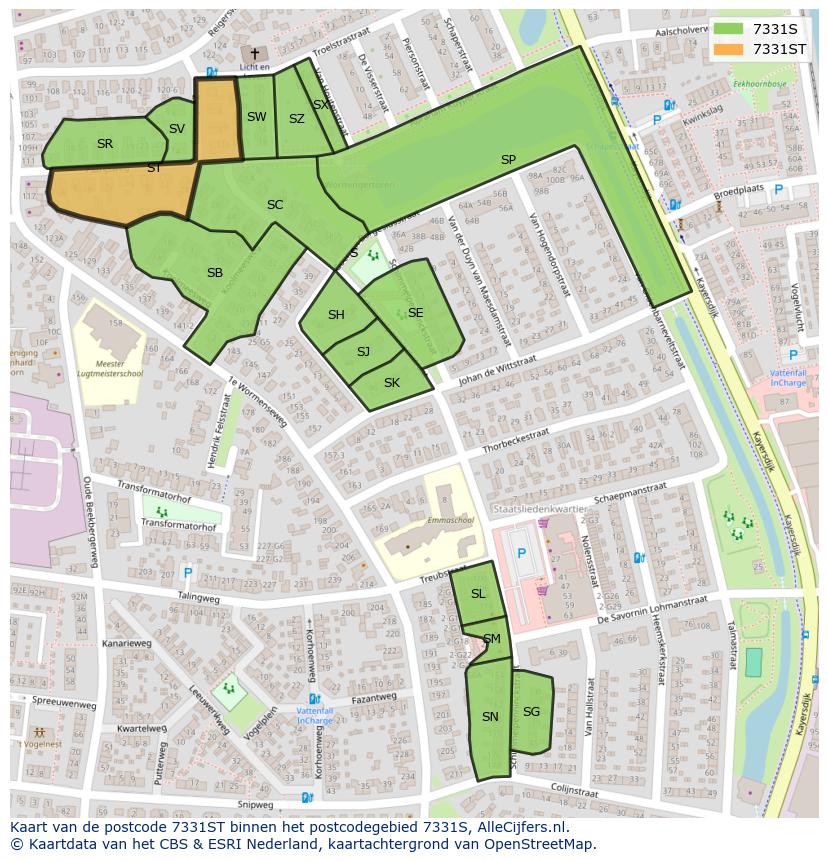 Afbeelding van het postcodegebied 7331 ST op de kaart.