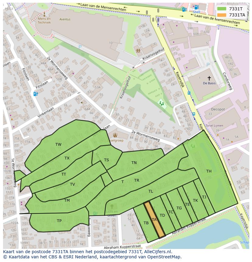 Afbeelding van het postcodegebied 7331 TA op de kaart.