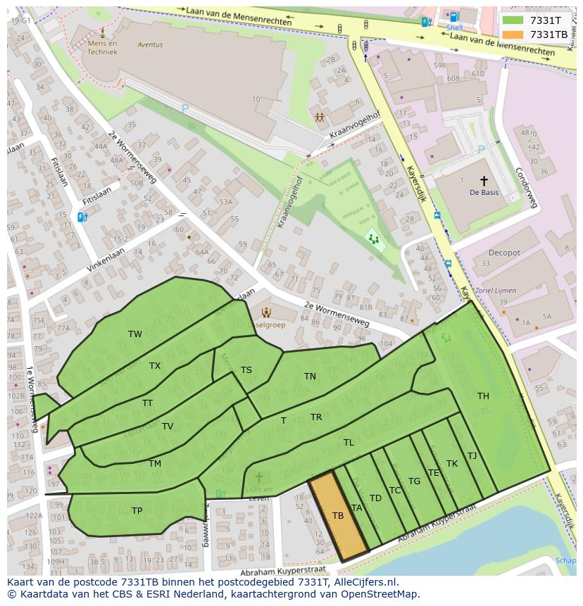 Afbeelding van het postcodegebied 7331 TB op de kaart.
