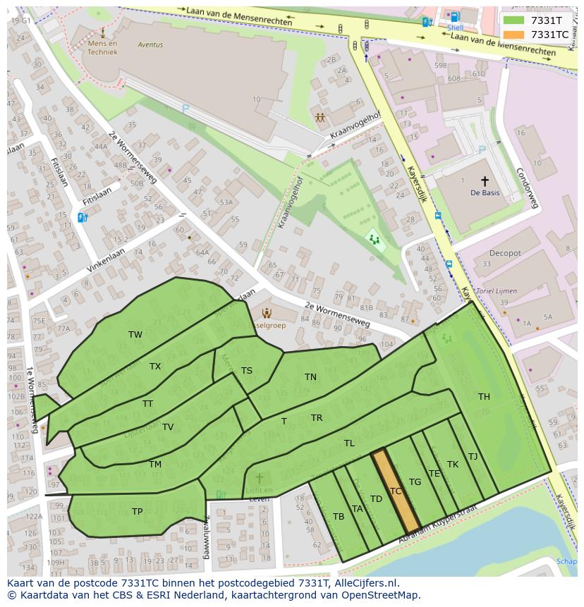 Afbeelding van het postcodegebied 7331 TC op de kaart.