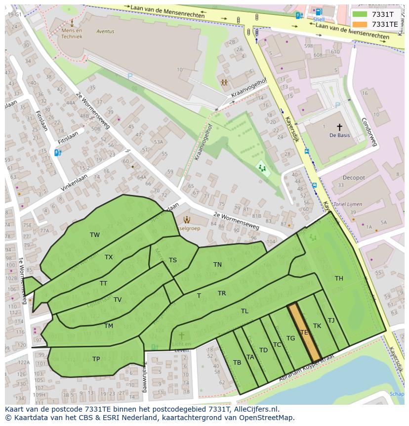 Afbeelding van het postcodegebied 7331 TE op de kaart.