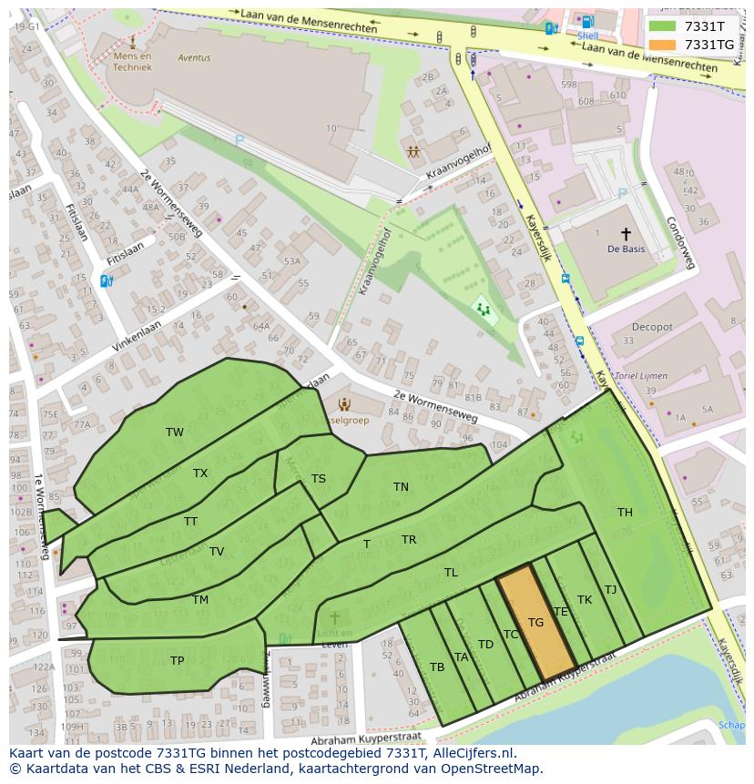 Afbeelding van het postcodegebied 7331 TG op de kaart.