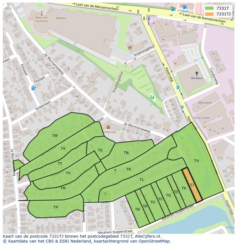 Afbeelding van het postcodegebied 7331 TJ op de kaart.