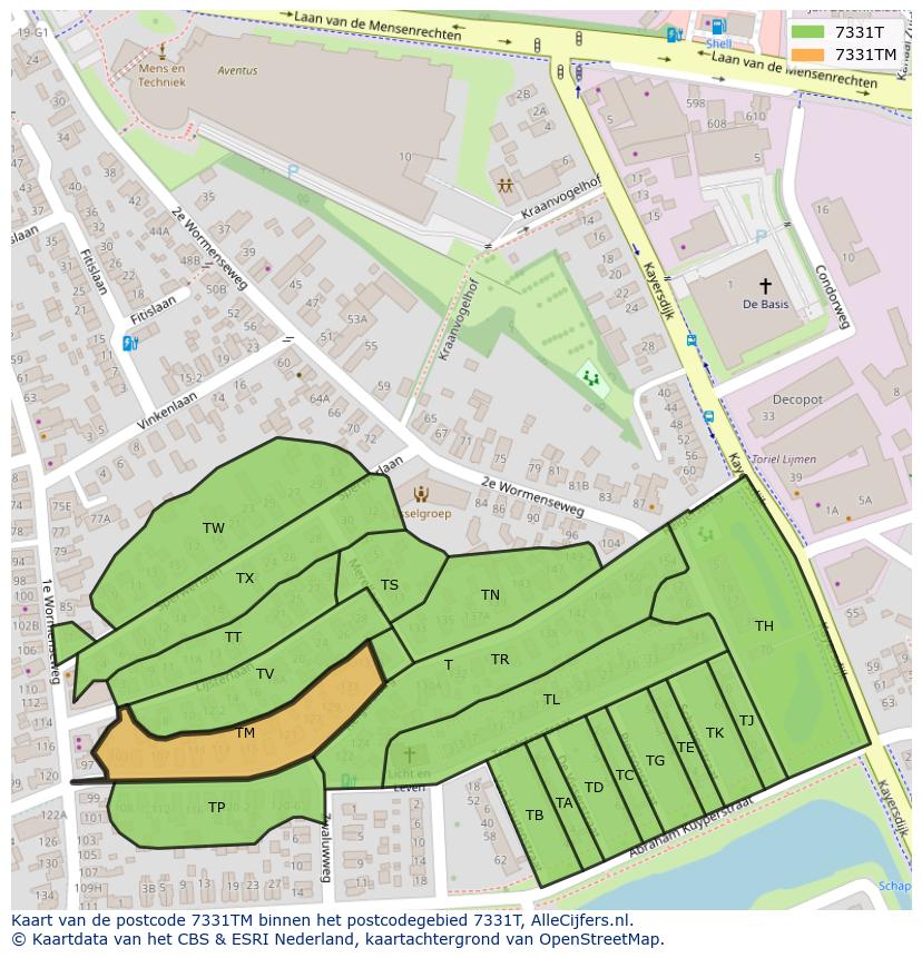 Afbeelding van het postcodegebied 7331 TM op de kaart.