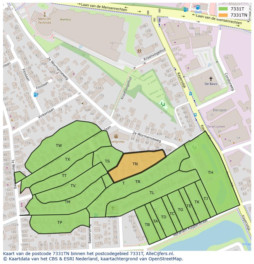 Afbeelding van het postcodegebied 7331 TN op de kaart.
