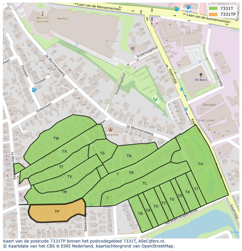Afbeelding van het postcodegebied 7331 TP op de kaart.