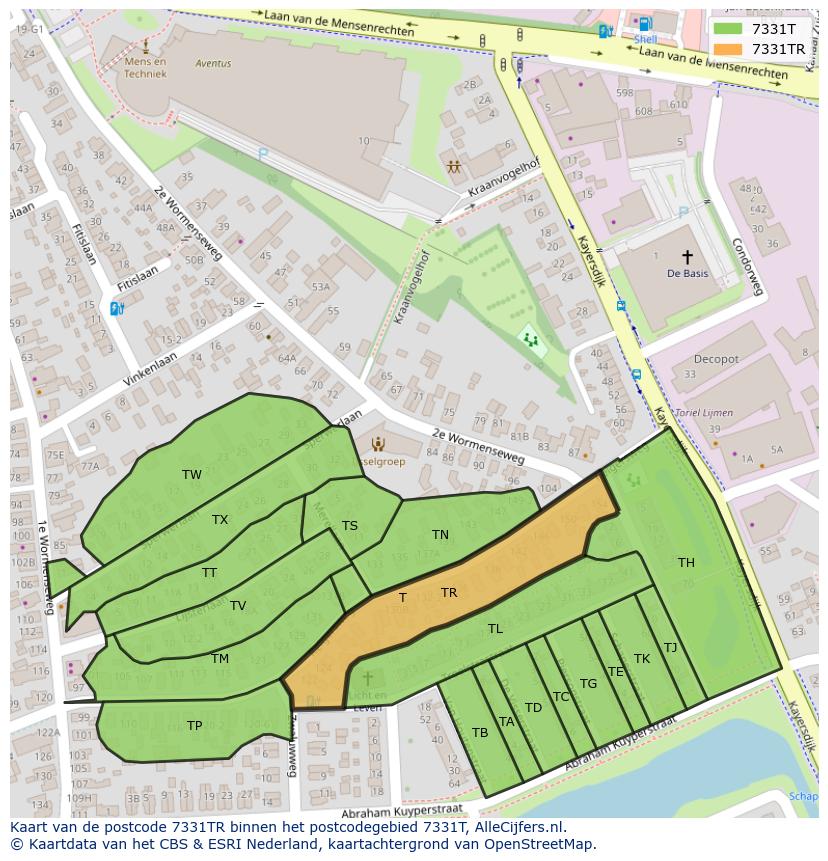 Afbeelding van het postcodegebied 7331 TR op de kaart.