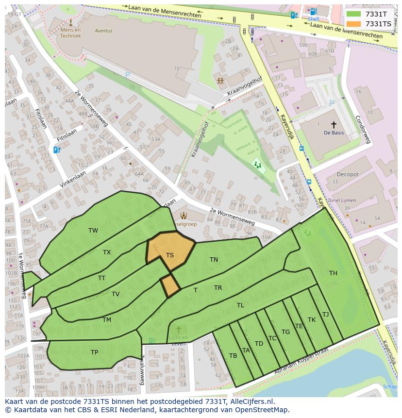 Afbeelding van het postcodegebied 7331 TS op de kaart.
