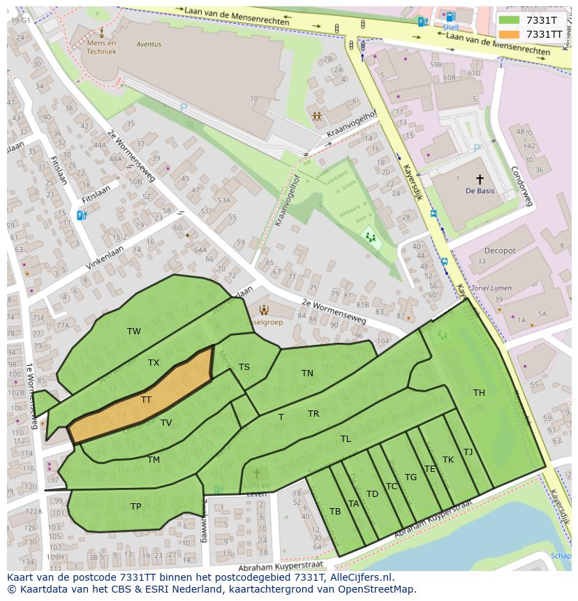 Afbeelding van het postcodegebied 7331 TT op de kaart.