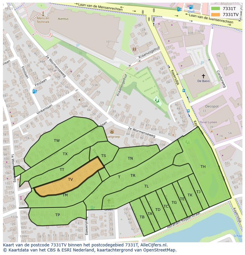 Afbeelding van het postcodegebied 7331 TV op de kaart.