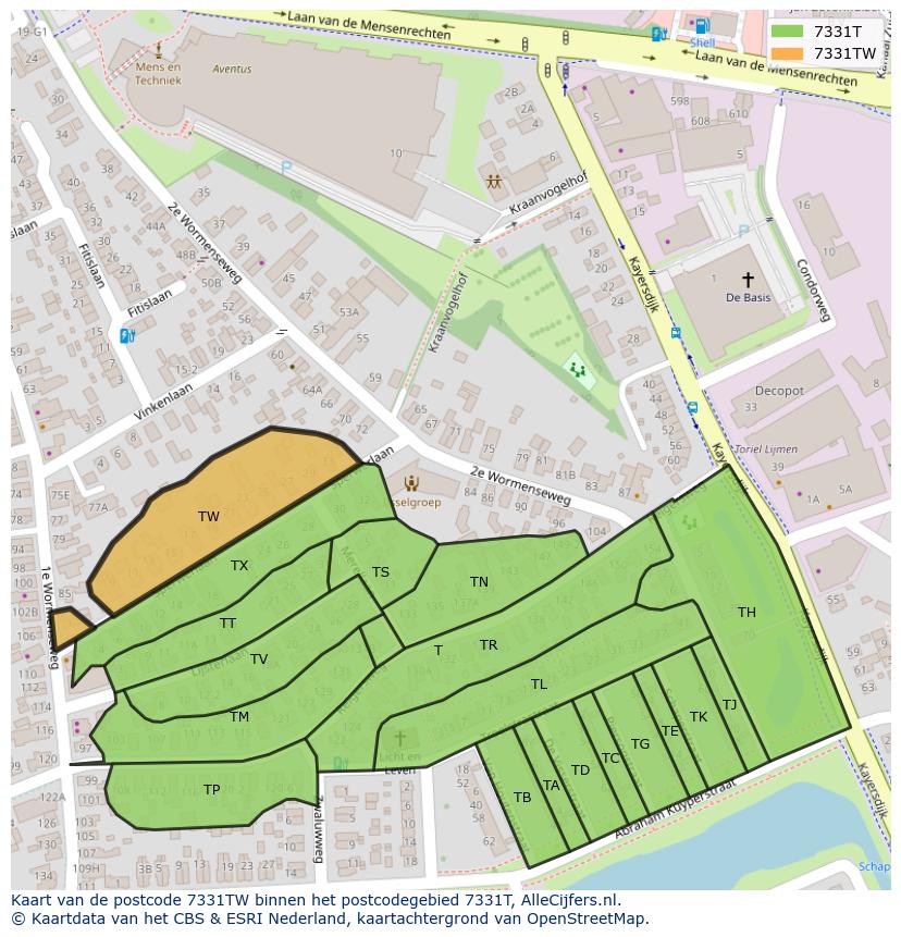 Afbeelding van het postcodegebied 7331 TW op de kaart.