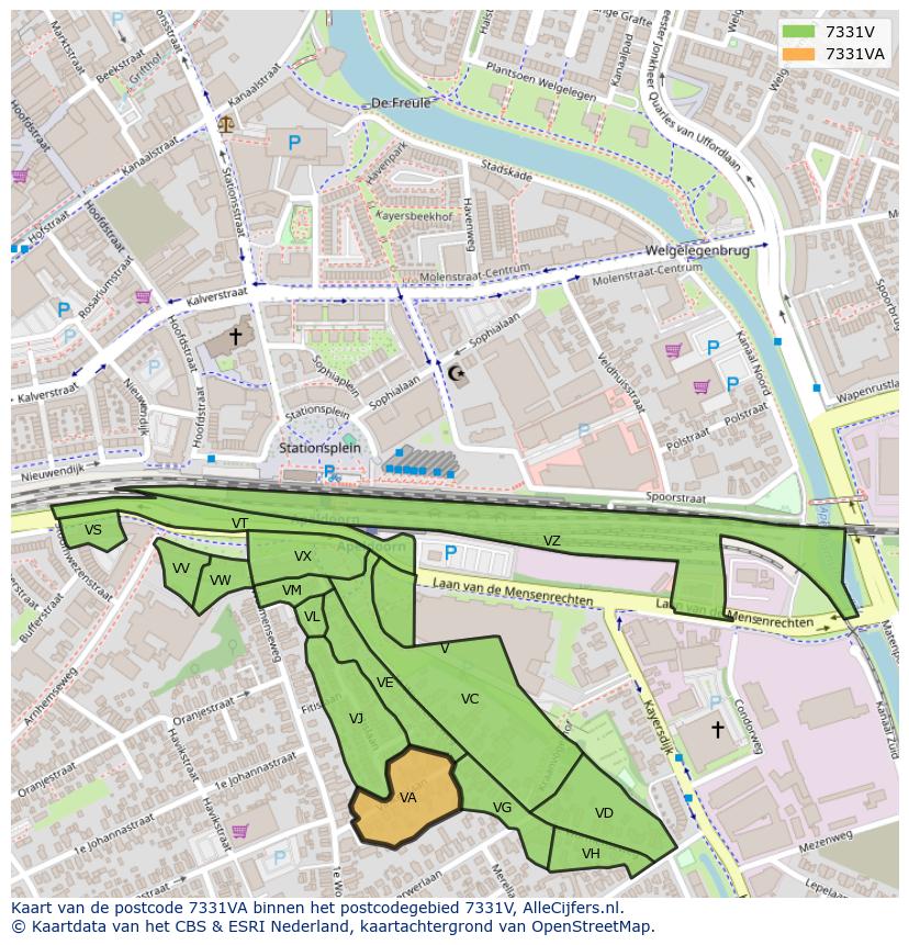 Afbeelding van het postcodegebied 7331 VA op de kaart.