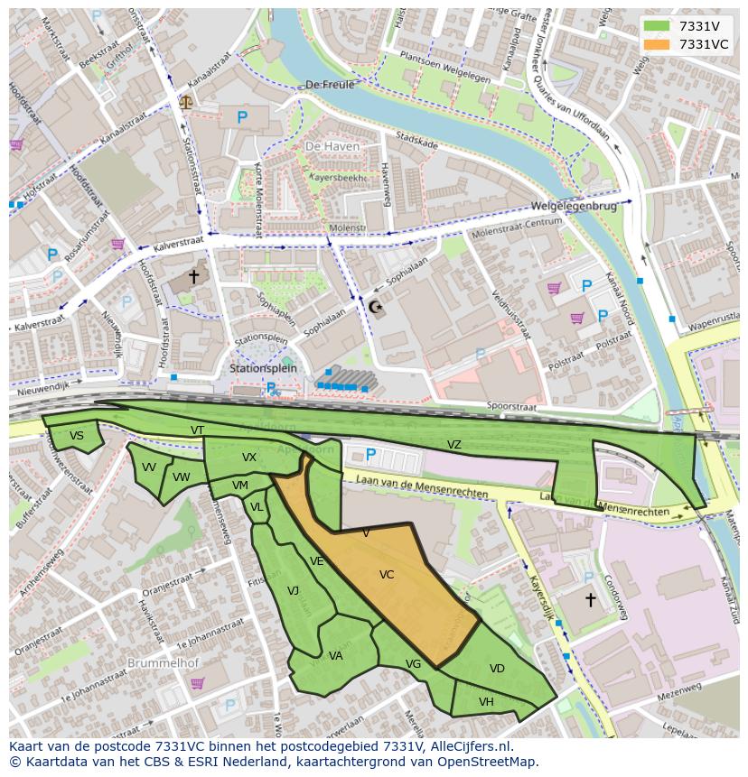 Afbeelding van het postcodegebied 7331 VC op de kaart.