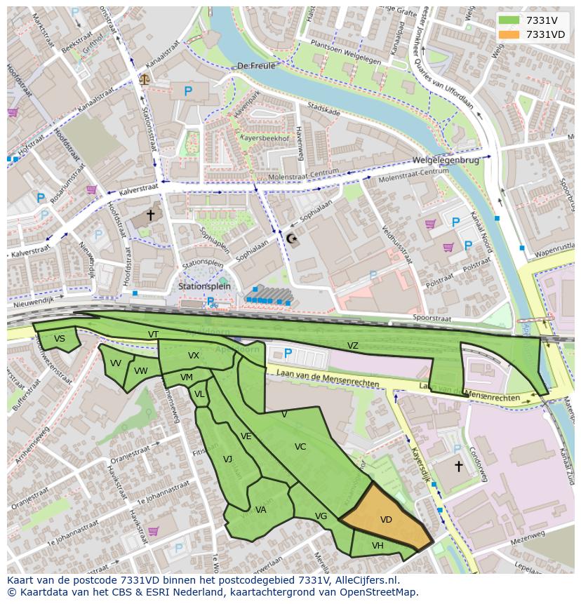 Afbeelding van het postcodegebied 7331 VD op de kaart.