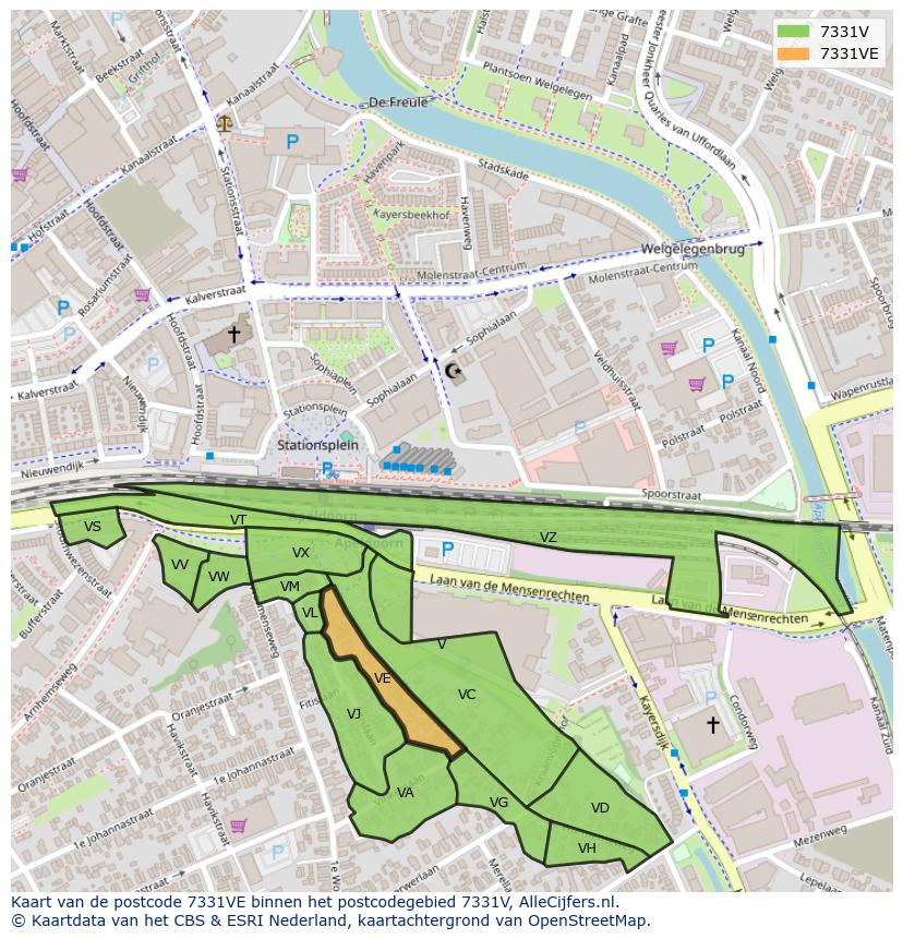 Afbeelding van het postcodegebied 7331 VE op de kaart.