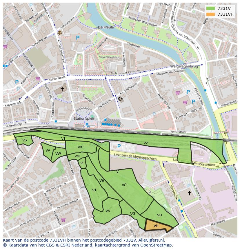Afbeelding van het postcodegebied 7331 VH op de kaart.