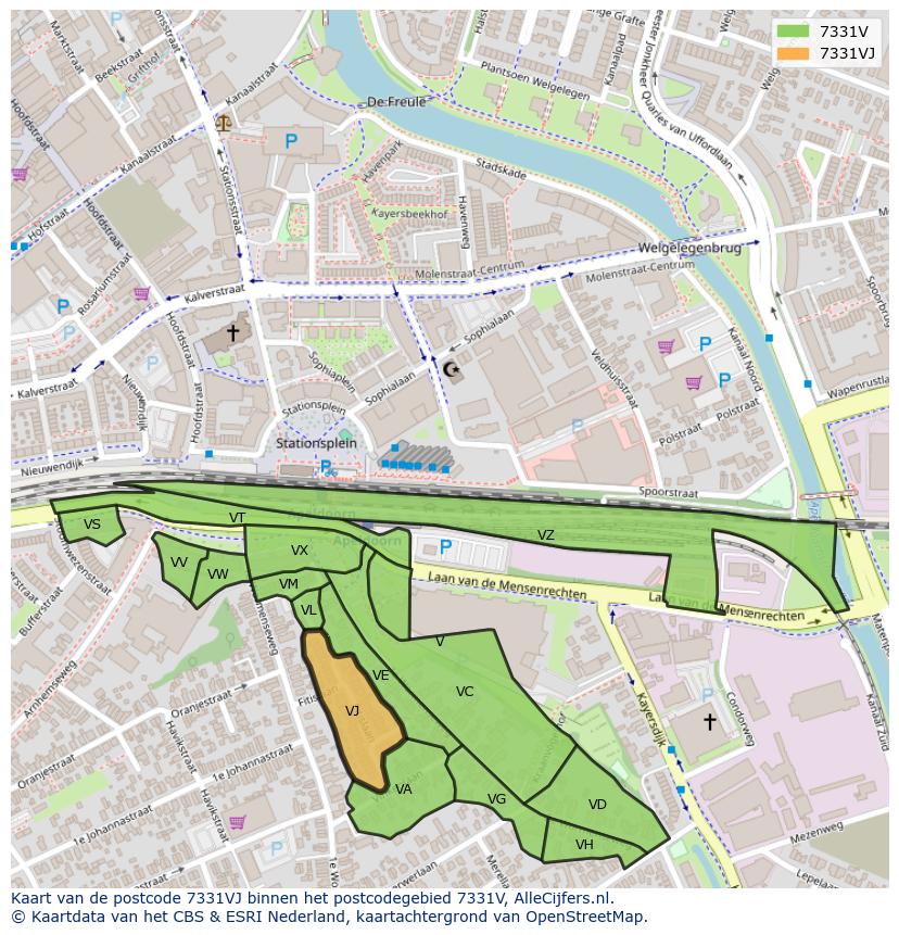 Afbeelding van het postcodegebied 7331 VJ op de kaart.