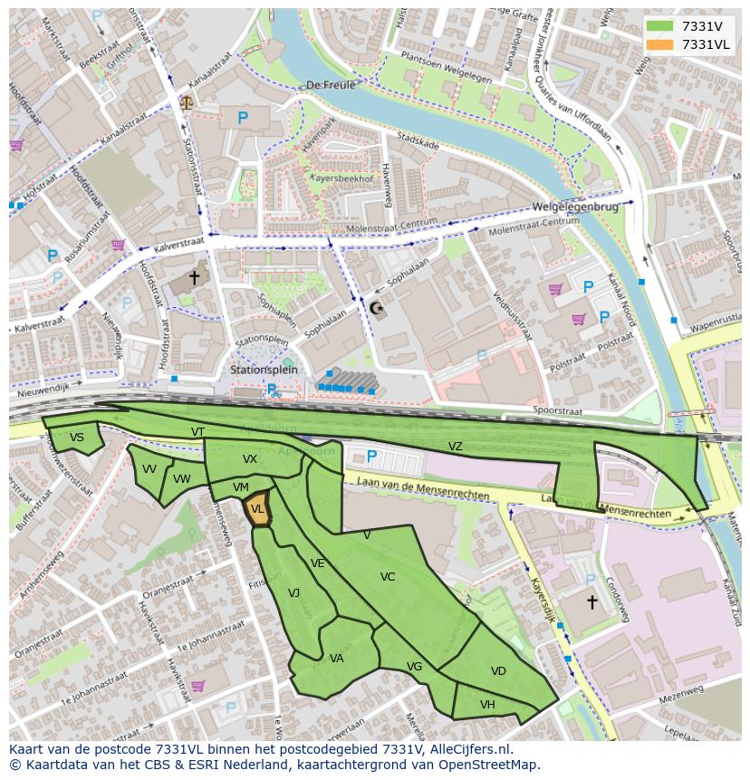 Afbeelding van het postcodegebied 7331 VL op de kaart.