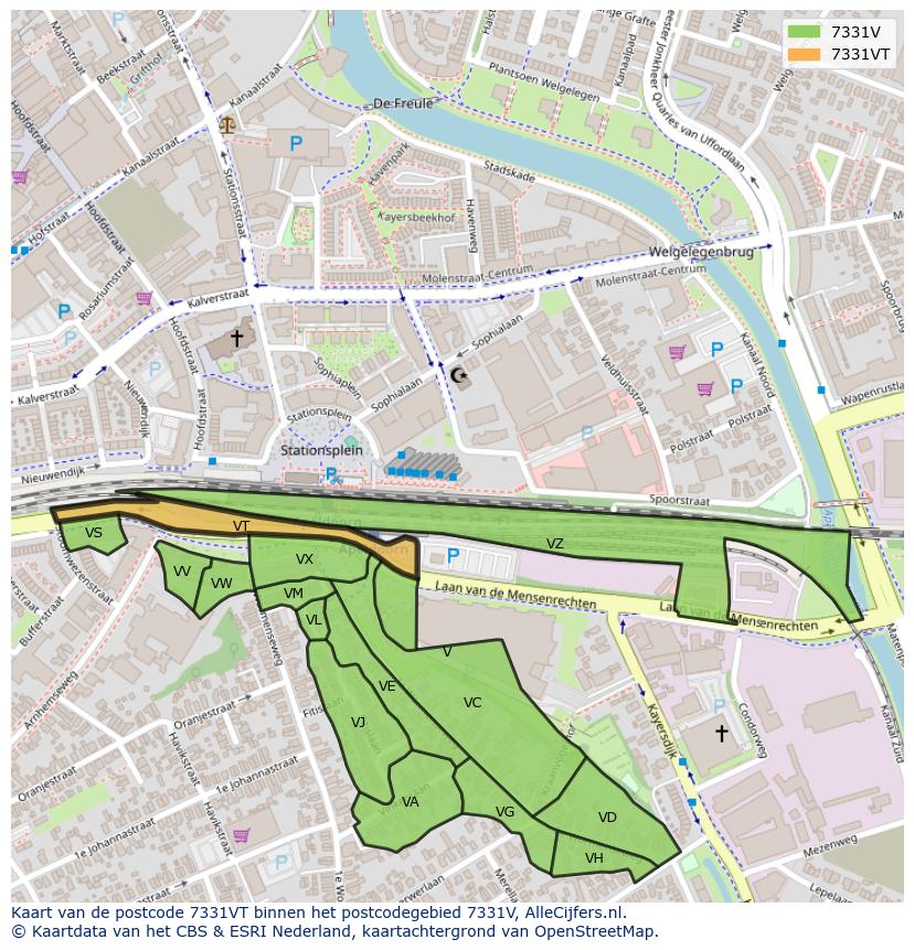 Afbeelding van het postcodegebied 7331 VT op de kaart.
