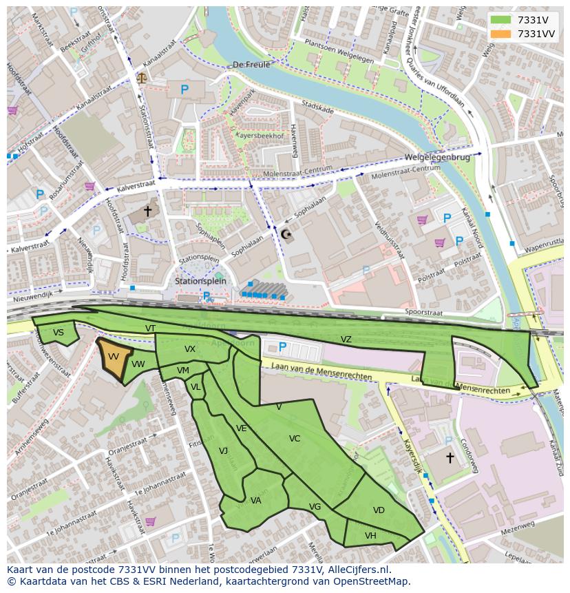 Afbeelding van het postcodegebied 7331 VV op de kaart.