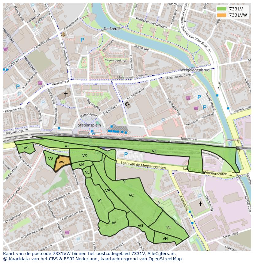 Afbeelding van het postcodegebied 7331 VW op de kaart.
