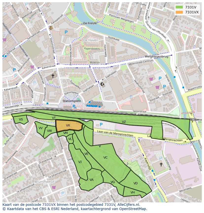 Afbeelding van het postcodegebied 7331 VX op de kaart.