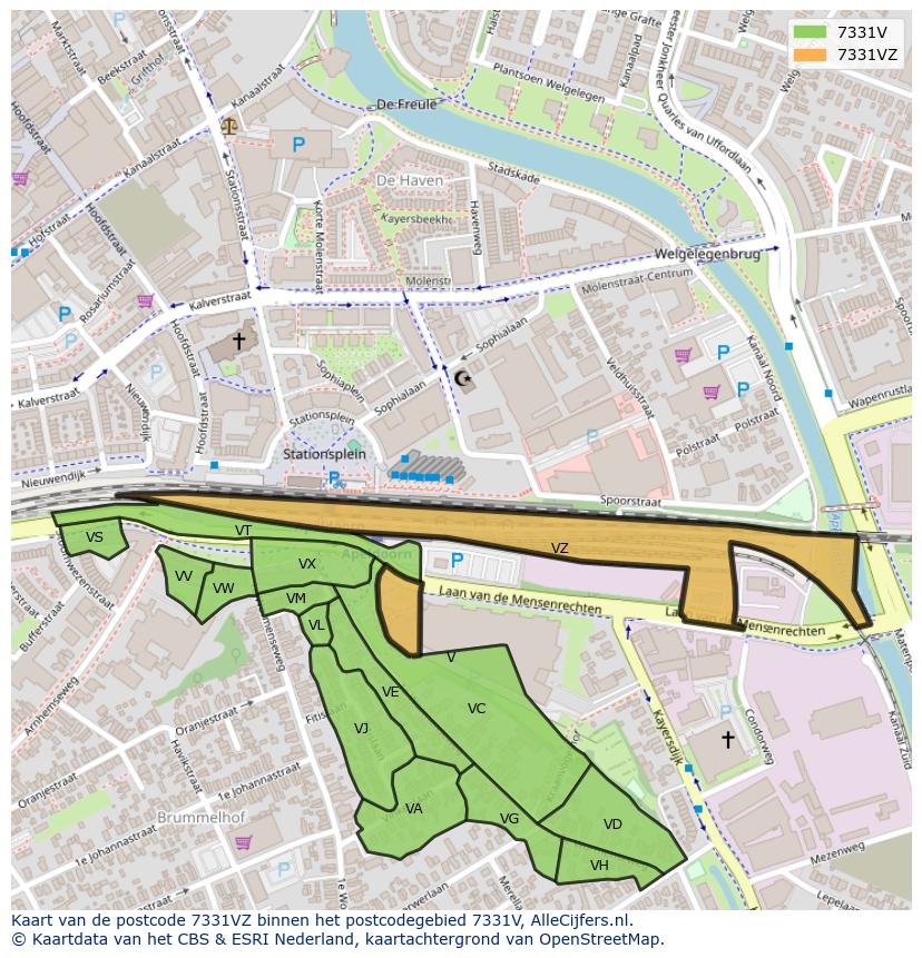 Afbeelding van het postcodegebied 7331 VZ op de kaart.