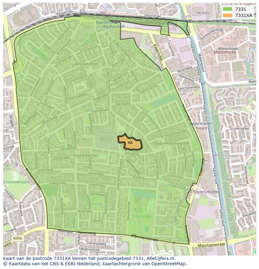 Afbeelding van het postcodegebied 7331 XA op de kaart.