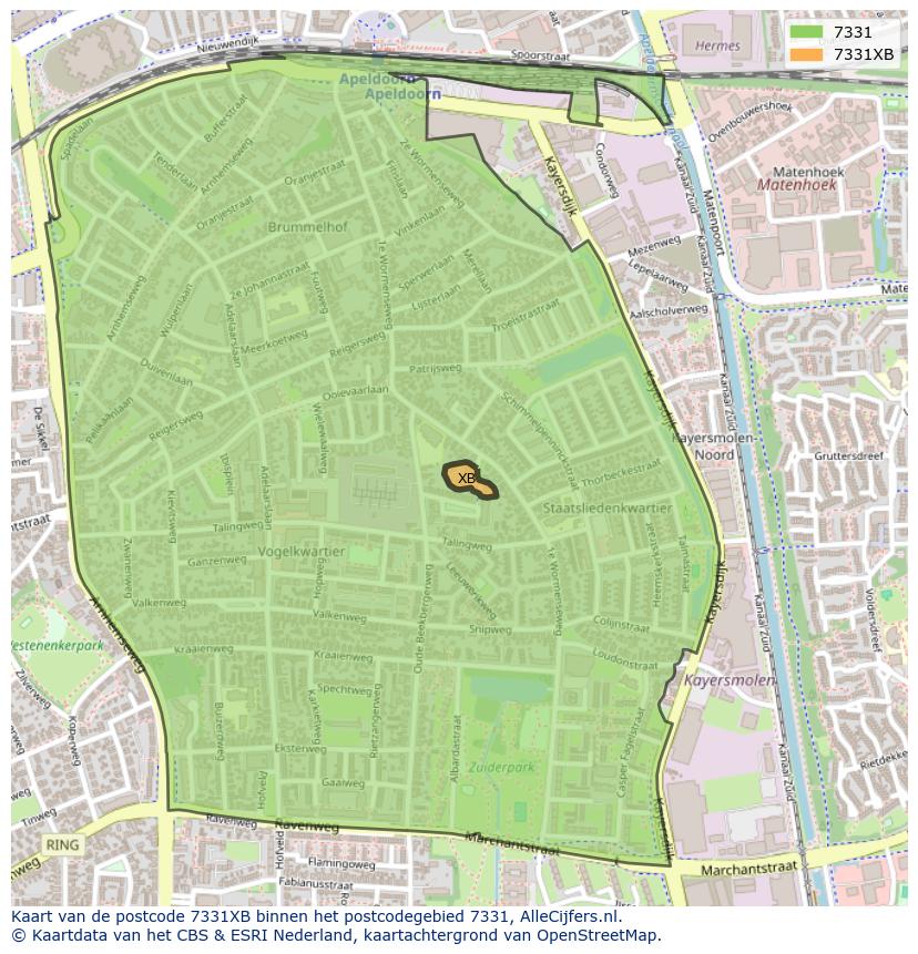Afbeelding van het postcodegebied 7331 XB op de kaart.