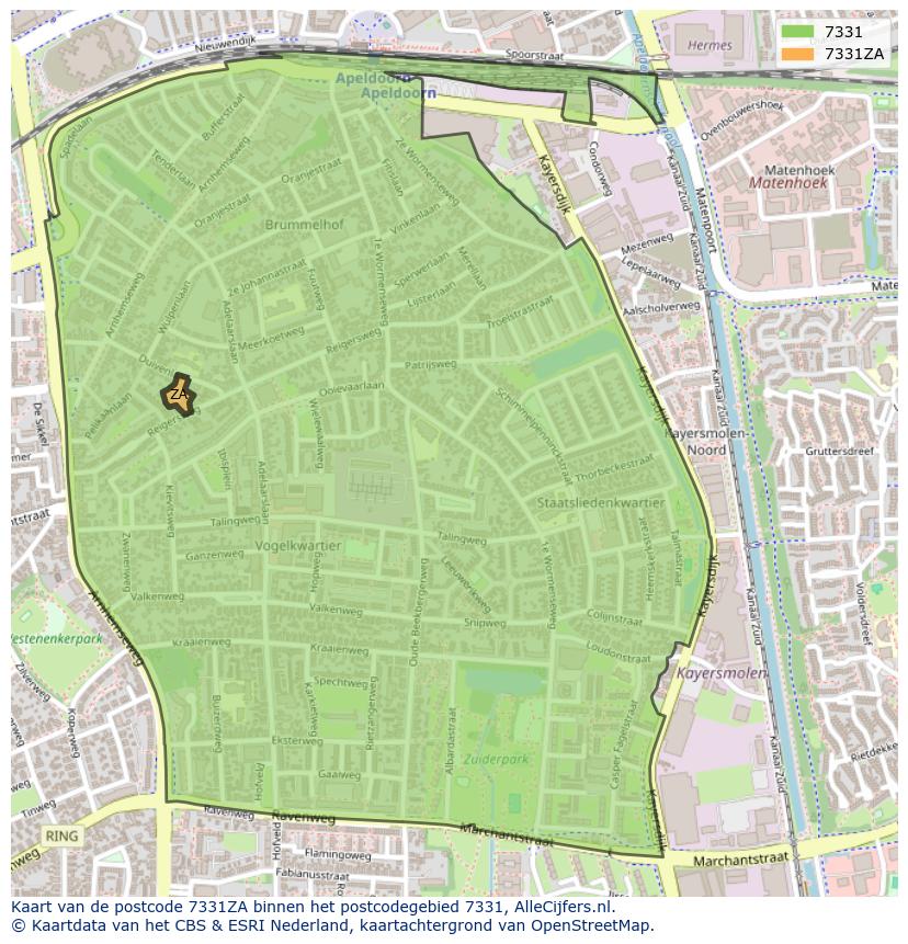 Afbeelding van het postcodegebied 7331 ZA op de kaart.