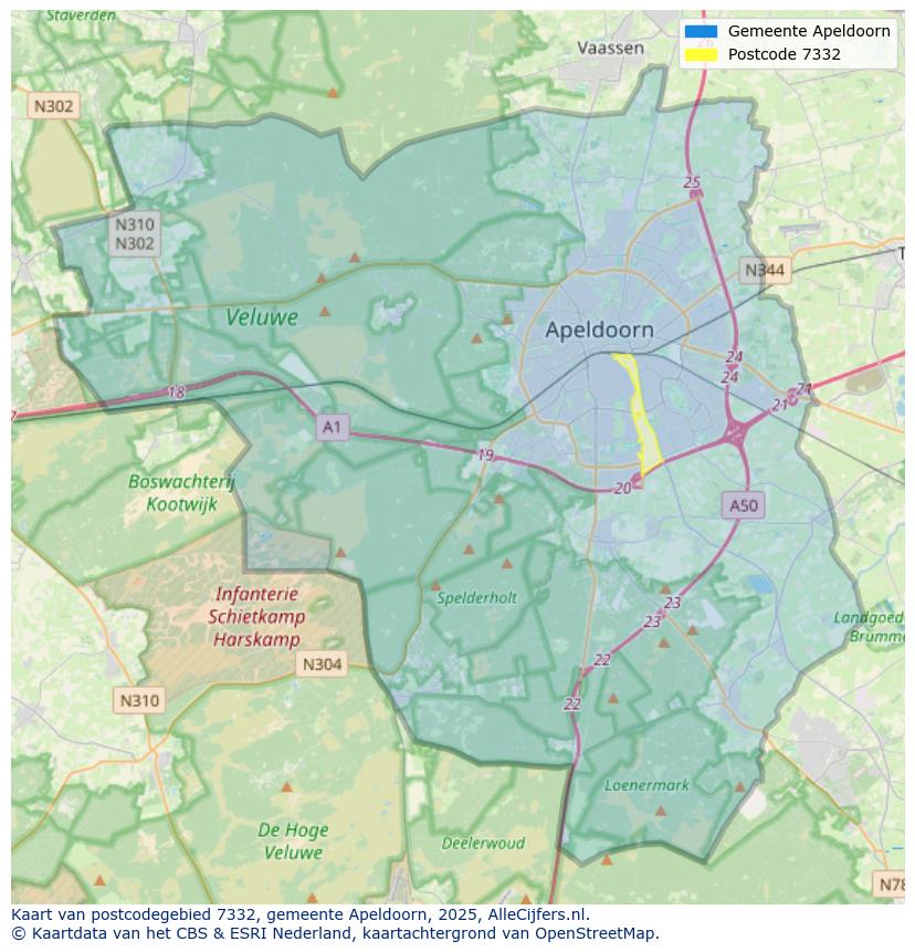 Afbeelding van het postcodegebied 7332 op de kaart.