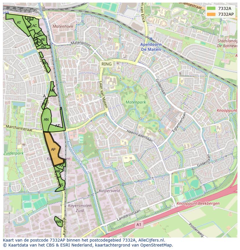 Afbeelding van het postcodegebied 7332 AP op de kaart.