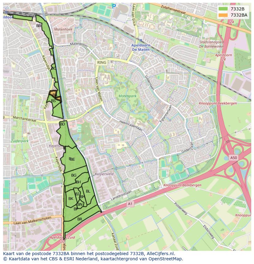 Afbeelding van het postcodegebied 7332 BA op de kaart.