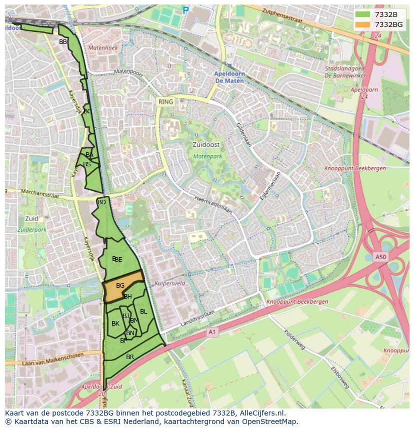 Afbeelding van het postcodegebied 7332 BG op de kaart.