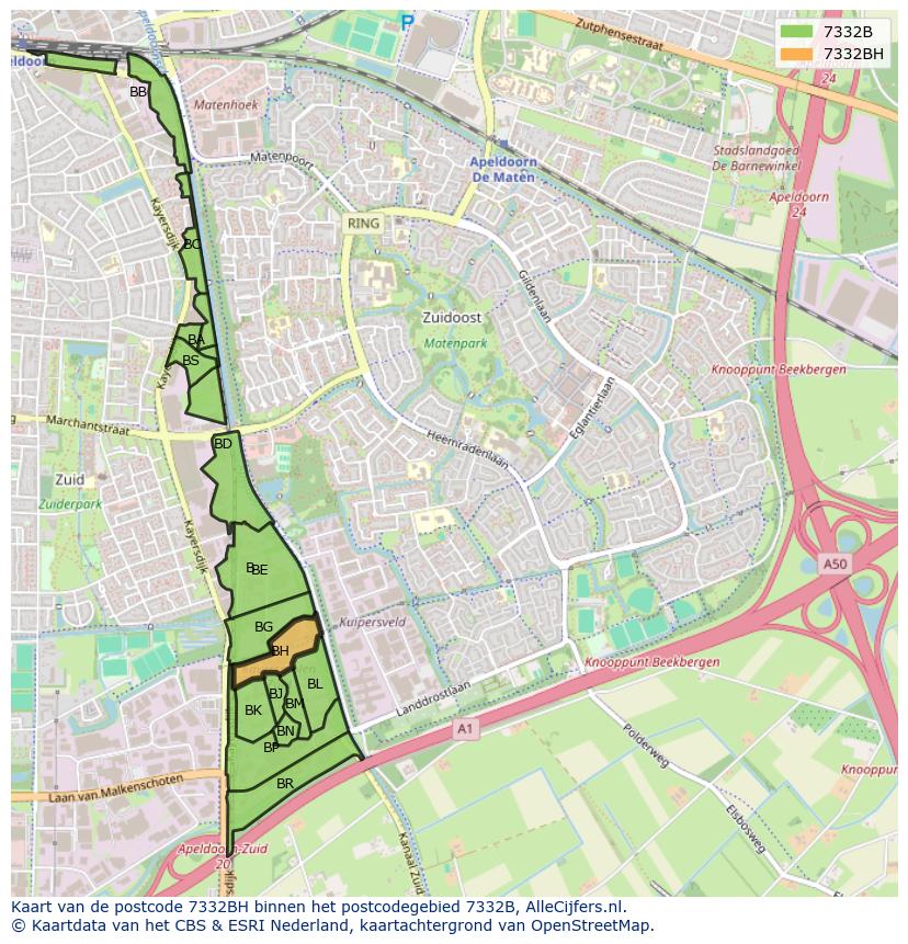Afbeelding van het postcodegebied 7332 BH op de kaart.