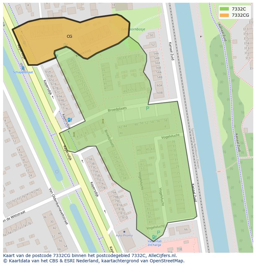 Afbeelding van het postcodegebied 7332 CG op de kaart.