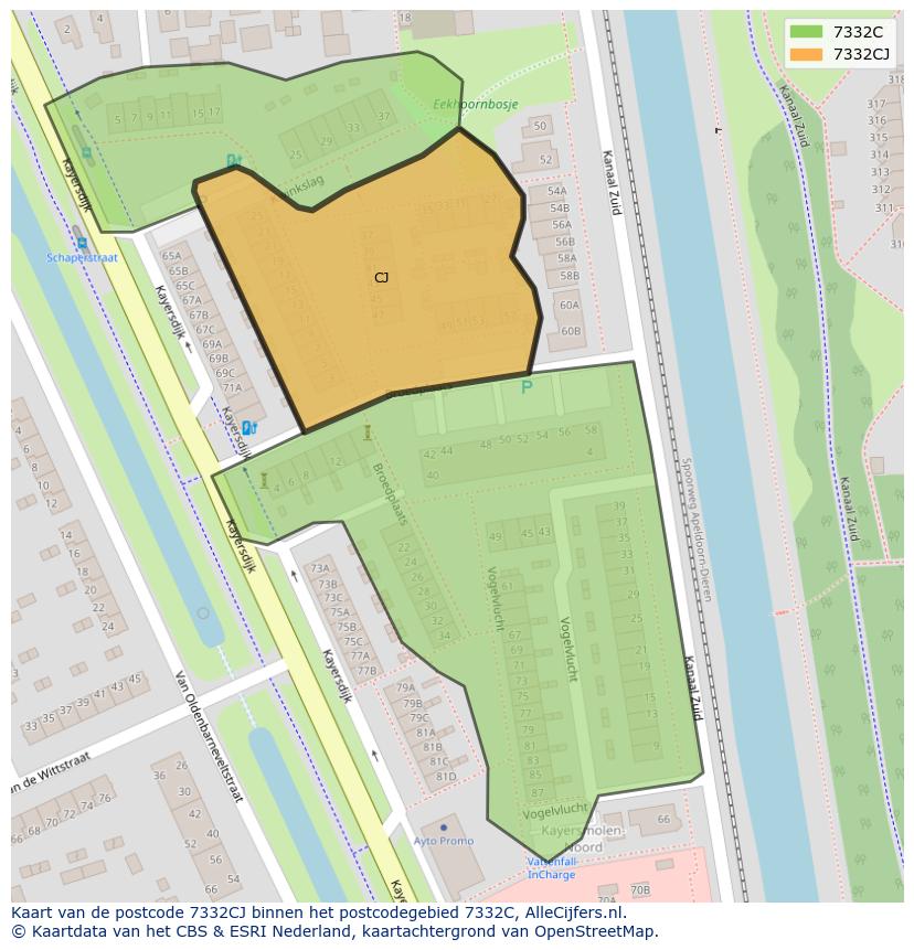 Afbeelding van het postcodegebied 7332 CJ op de kaart.