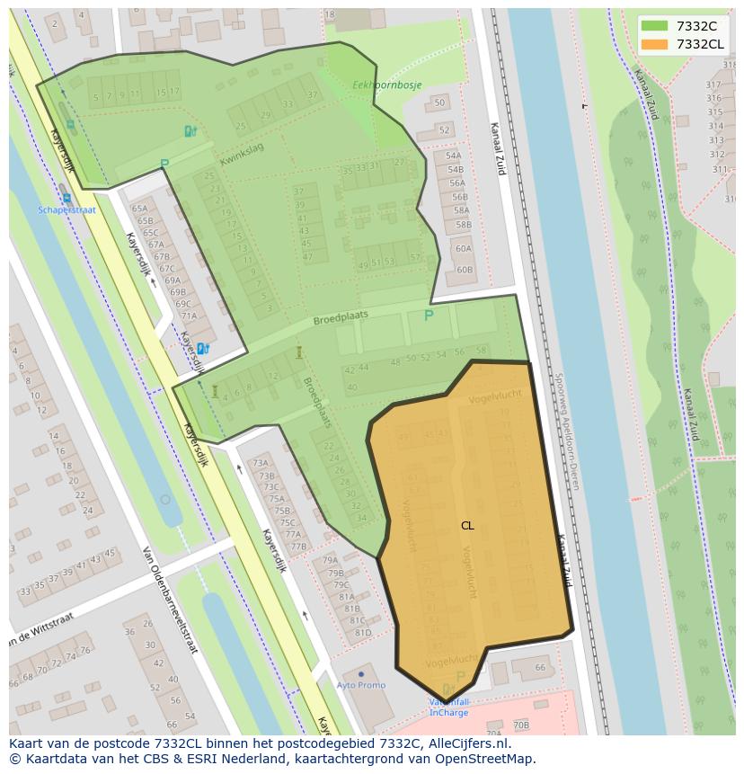 Afbeelding van het postcodegebied 7332 CL op de kaart.