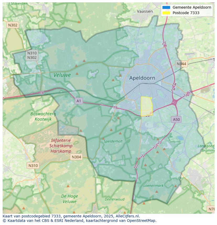 Afbeelding van het postcodegebied 7333 op de kaart.
