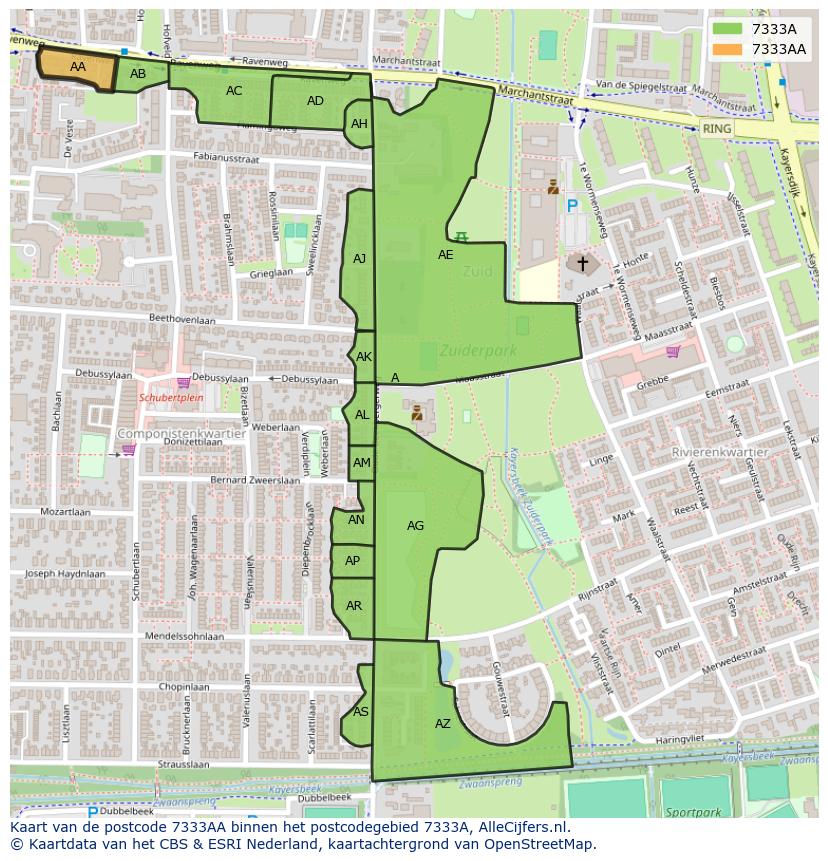 Afbeelding van het postcodegebied 7333 AA op de kaart.
