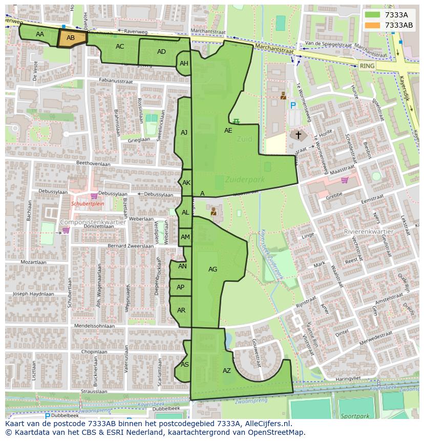 Afbeelding van het postcodegebied 7333 AB op de kaart.