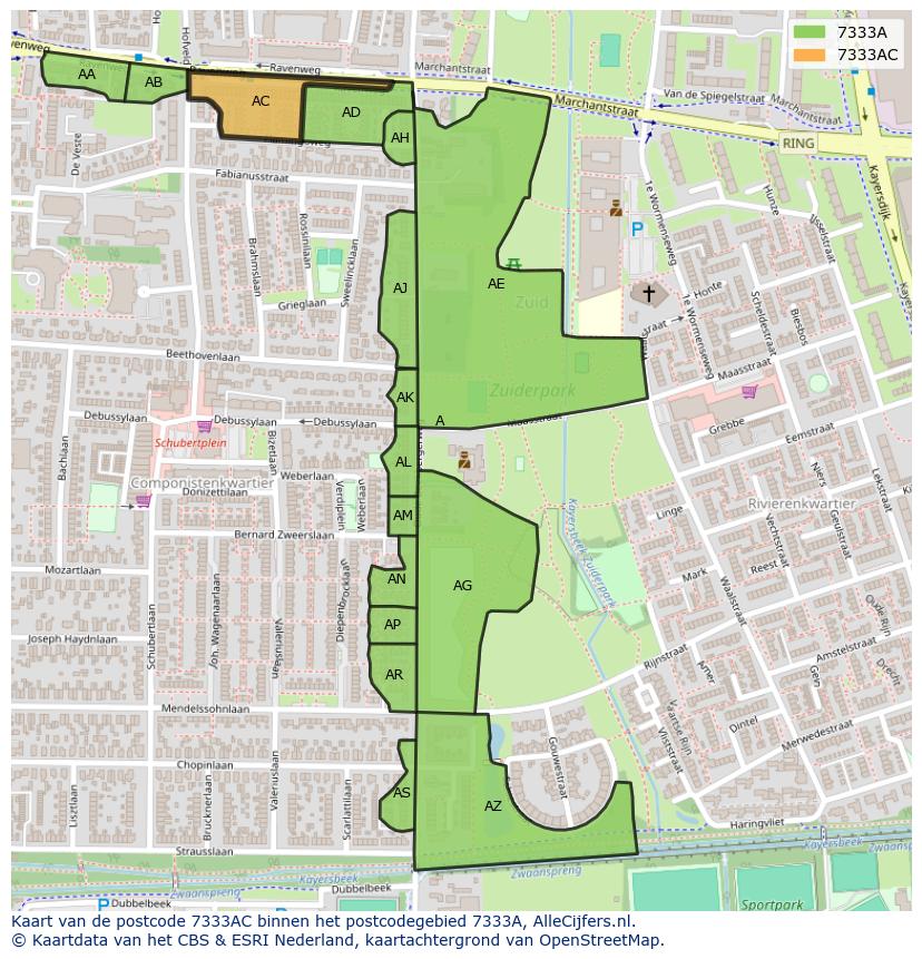 Afbeelding van het postcodegebied 7333 AC op de kaart.