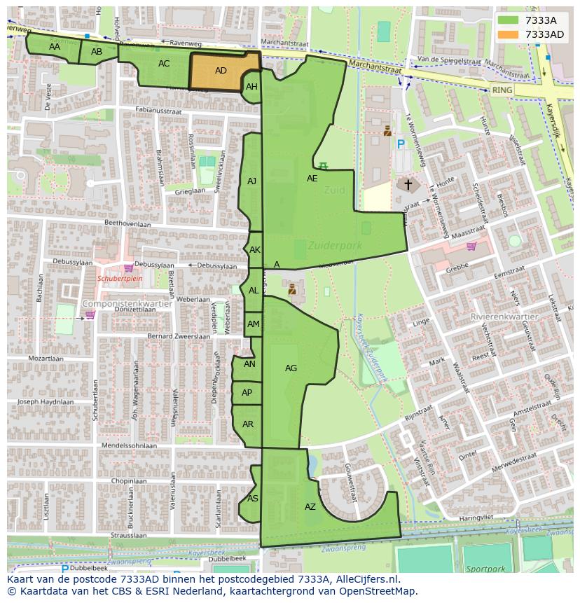 Afbeelding van het postcodegebied 7333 AD op de kaart.