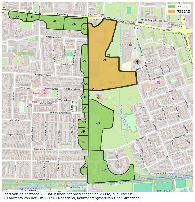 Afbeelding van het postcodegebied 7333 AE op de kaart.