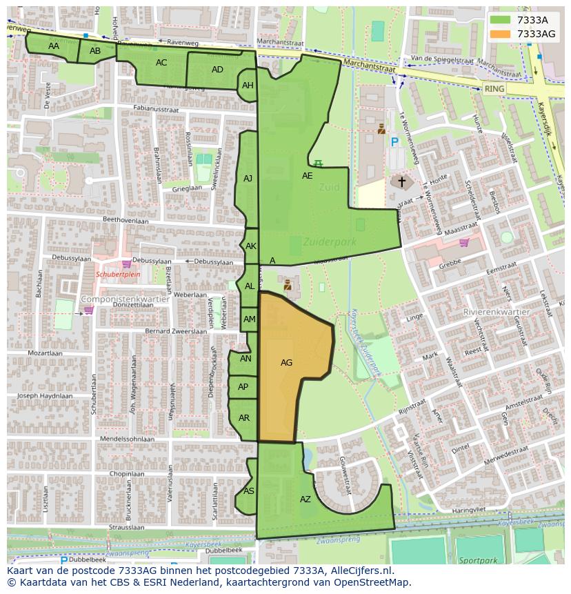 Afbeelding van het postcodegebied 7333 AG op de kaart.