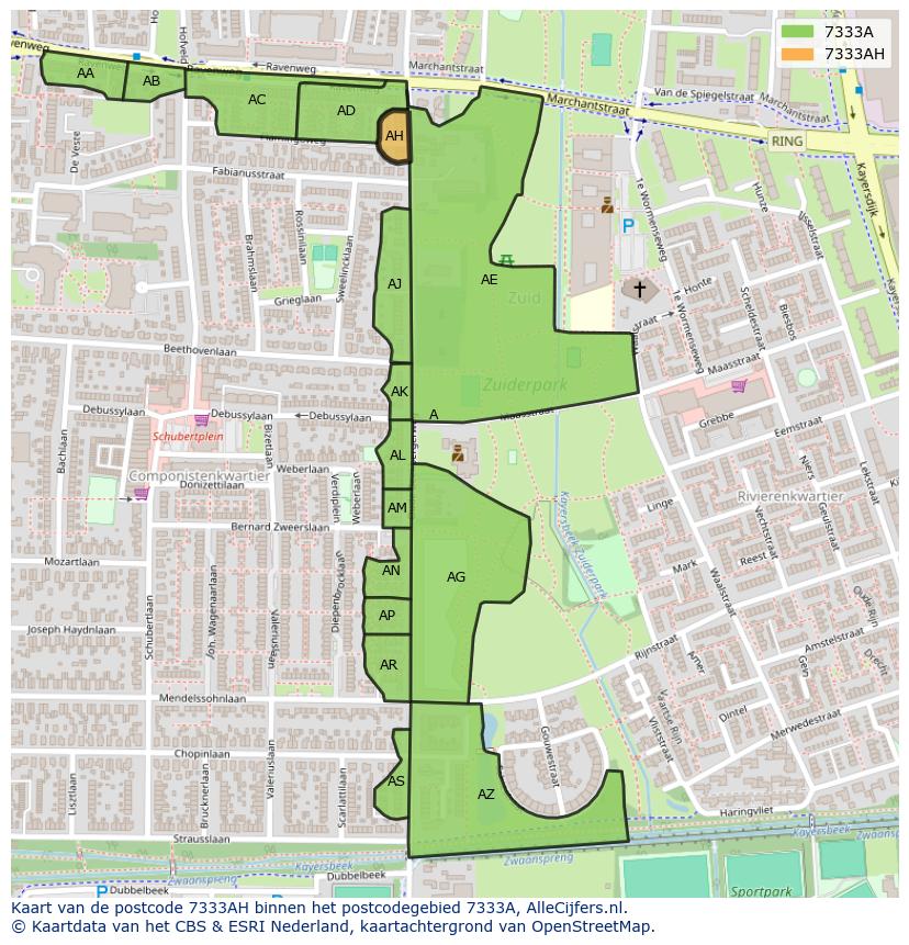 Afbeelding van het postcodegebied 7333 AH op de kaart.