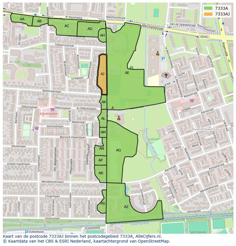 Afbeelding van het postcodegebied 7333 AJ op de kaart.