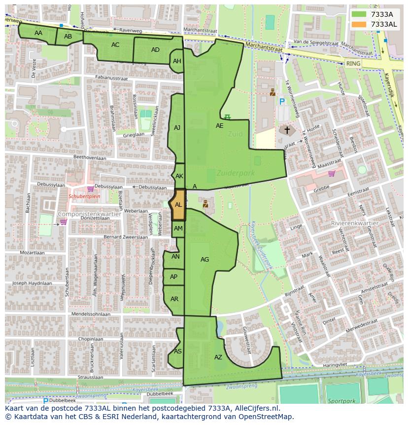 Afbeelding van het postcodegebied 7333 AL op de kaart.