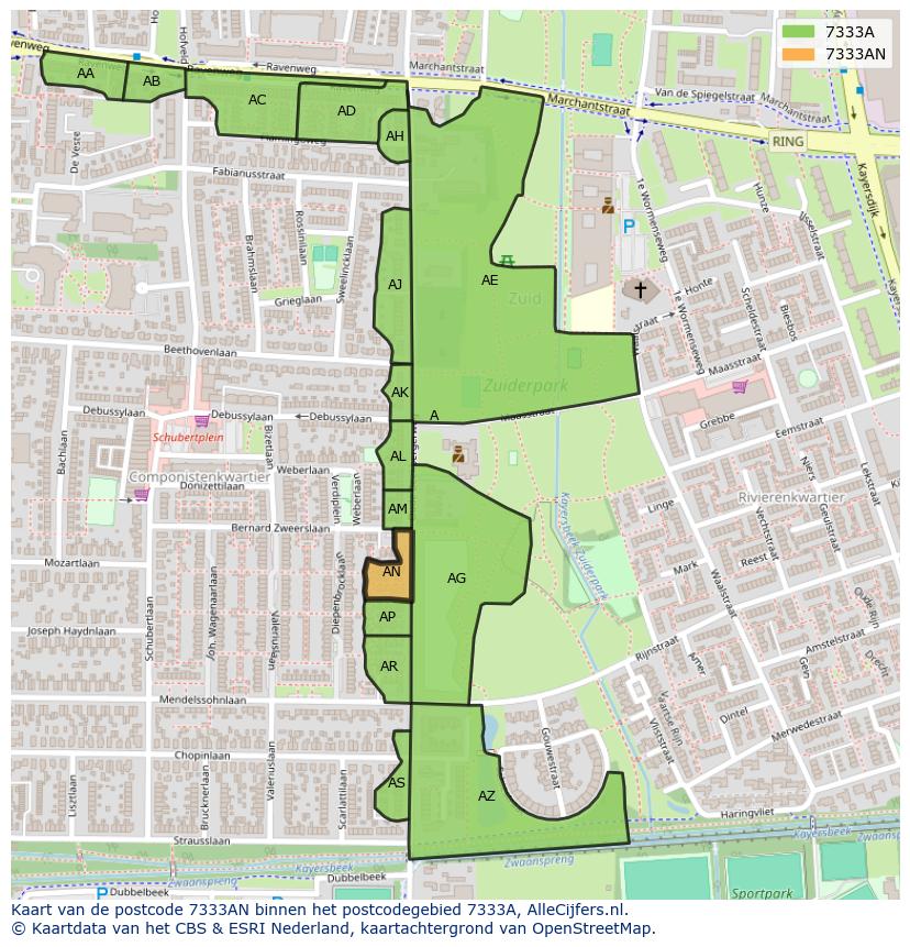 Afbeelding van het postcodegebied 7333 AN op de kaart.
