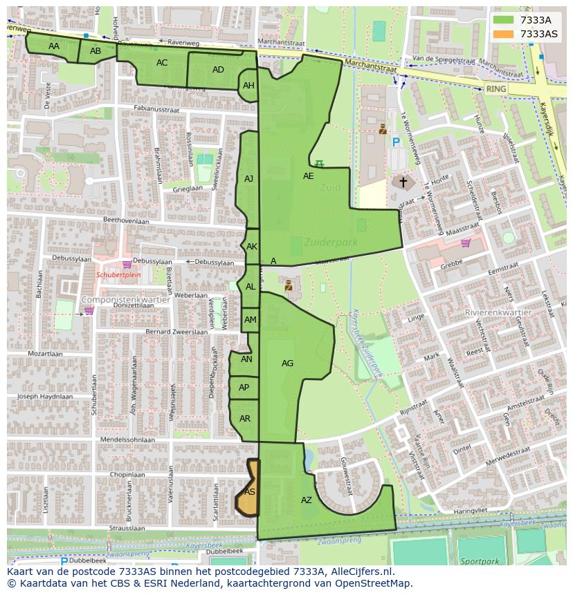Afbeelding van het postcodegebied 7333 AS op de kaart.